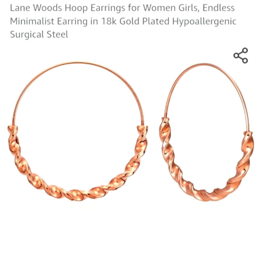 Lanes Woods Rose Gold-Twist Hoop Earrings, NIB
